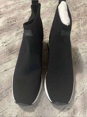 Michael Kors Black Knit Slip-On Sock Sneakers with White Sole